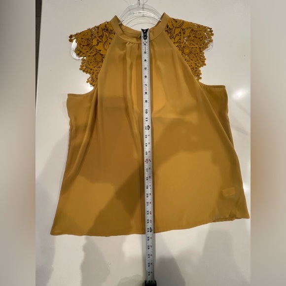 Mustard Lace Sleeve Open Back Top - Picture 7 of 14